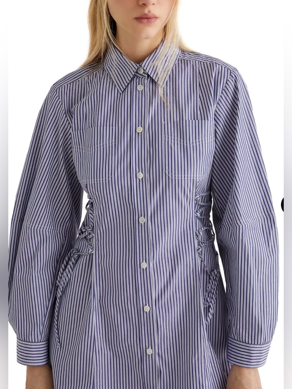 MARELLA Navy and White Striped Mini Shirt Dress